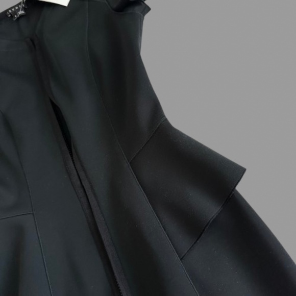 Theory Sz. 0 Tenna Black Neoprene Peplum Sheath Short Sleeve Zip Up Pencil Dress - Picture 7 of 15